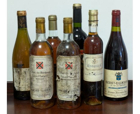 Seven various bottles of mixed vintage wine, including 1 x Gevrey-Chambertin 1er Cru les Cazetiers, Pierre Bouree Fils (vinta