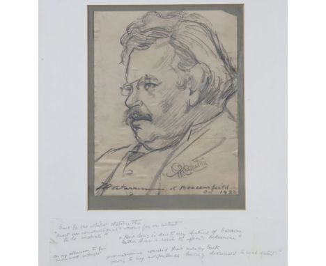 FRANCIS HOWLETT WARREN (1886-1960) A head &amp; shoulders charcoal portrait of G. K. Chesterton, signed &amp; inscribed “F.H.