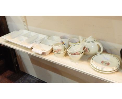 Susie Cooper tete-a-tete, two Poole pottery serving dishes and two Poole pottery vases  