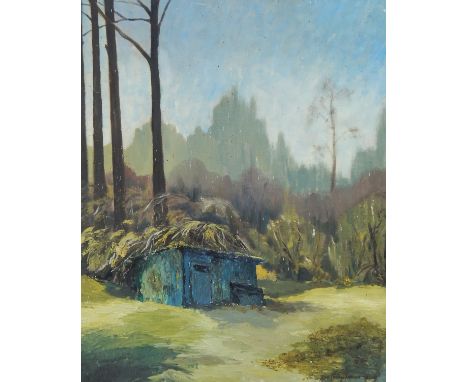 Jean Parry Williams (1918-2010) Oil on board Study of a hut, signed lower right, 58cm x 49cm Oil on boardHalf-length portrait