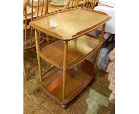Ercol three-tier trolley on castors, 71cm x 47cm 