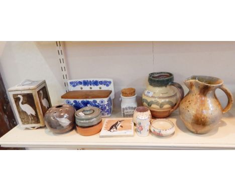Various items of studio pottery, Poole pottery, Minton tile with penguin and other decorative items (11) 