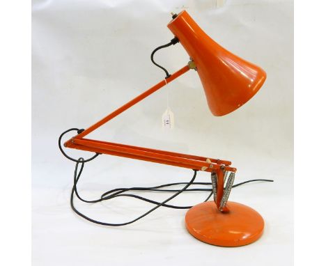 Modern orange anglepoise desk lamp, 82cm high when extended approx 