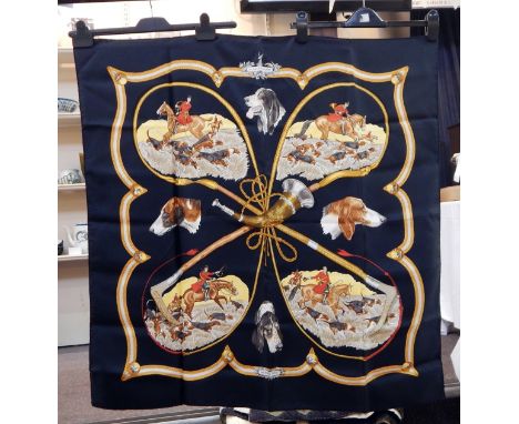 Hermes silk scarf, Poste et Cavalerie, in original box, 1987 designed by Joachim Metz 