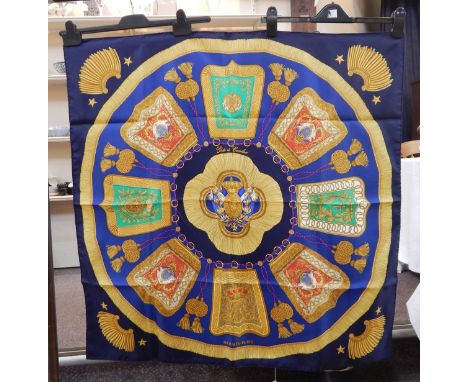 Hermes silk scarf, Le Laisser Courre, in original box,, designed by Jean de Fougerolle 1979