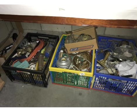 3 large boxes of miscellaneous tools, light fittings including glass chandelier droppers etc.
