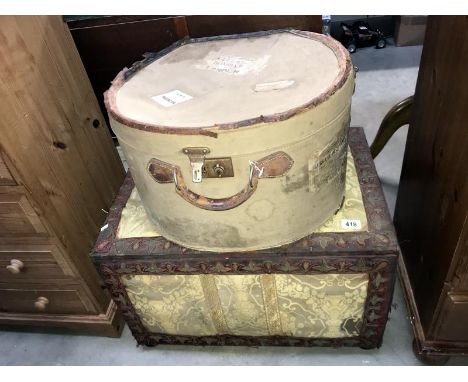 A vintage round travel trunk &amp; an old box