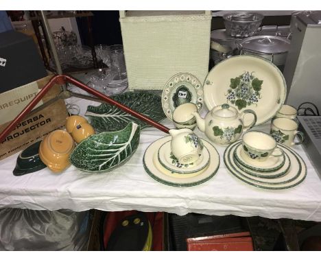 A quantity of Poole pottery grape decorated tea and dinner ware, Denby, Wedgwood etc.,