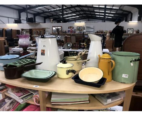 A large quantity of vintage enamel kitchen ware (some new old stock).