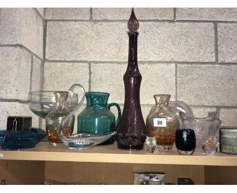 A quantity of coloured art glass including Whitefriars