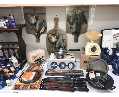 A mixed lot of kitchenalia including vintage Salter scales, kitchen knives etc (mostly new old stock).