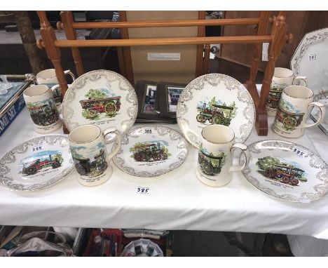 A quantity of vintage traction engine/steam roller collector's plates, tankards and photographic prints.
