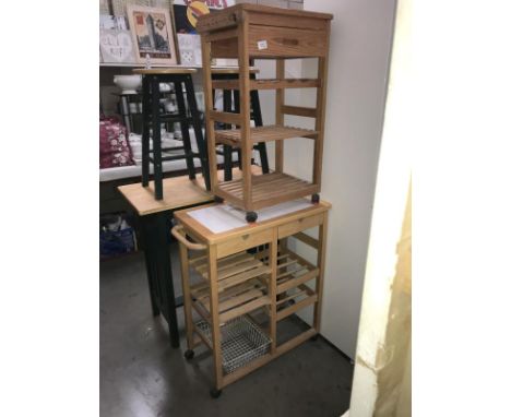 2 pine tile top portable kitchen units