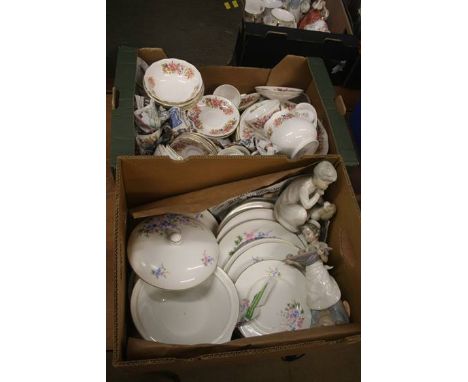 Two trays of assorted, including Nao figures, Colclough tea service etc.