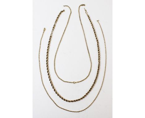 A 9ct gold belcher link chain, with lobster claw fastening, 53cm long, together with a 9ct gold rope twist chain, with spring