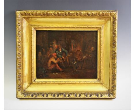 Follower of Jan Josef Horemans (1682-1759),   Oil on panel,   Interior scene with a dancing dog smoking a pipe watched by dri