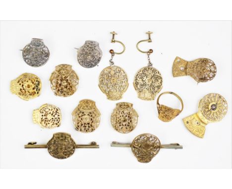 A group of 19th century watch cock jewellery, comprising; a rose cut diamond set yellow metal watch cock brooch (at fault), t