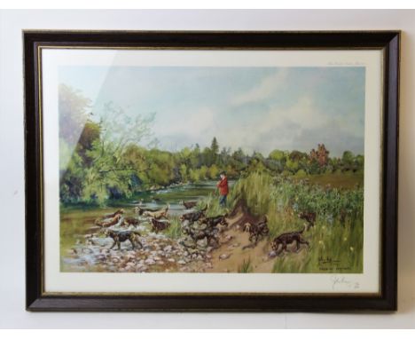After John King (1929-2014),  Limited edition print on paper,  'Dumfriceshire Otter Hounds',  Signed in pencil and numbered 1