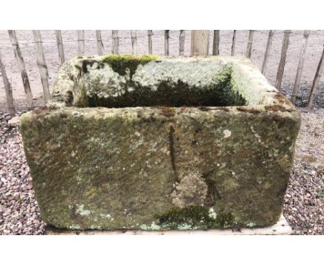 A large weathered sandstone trough/planter, of straight sided rectangular form, 49cm H x 88cm W x 68cm D 