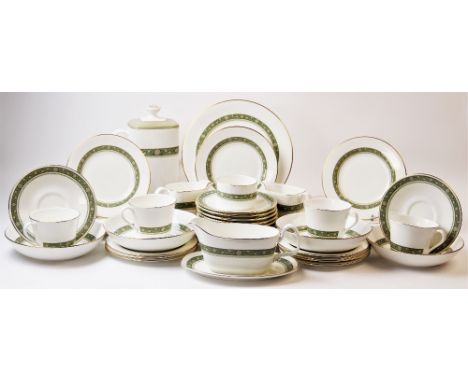 A Royal Doulton 'Rondelay' dinner service, pattern number 5004, 12 dinner plates, a meat plate, 4 serving bowls and covers, a