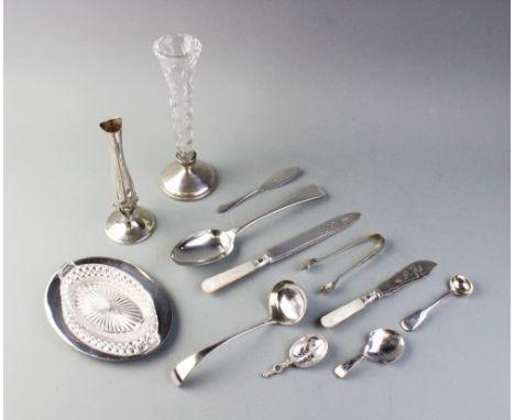 A selection of silver and silver plated items to include a silver posy vase, J B Chatterley &amp; Sons Ltd, Birmingham 1973, 