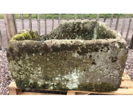 A large weathered sandstone trough/planter, of straight sided rectangular form, 48cm H x 90cm W x 78cm D 