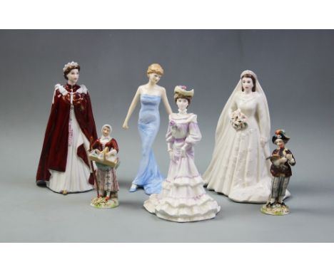 Two Royal Worcester figurines depicting Queen Elizabeth II, comprising the Queen's 80th Birthday figurine and the Diamond Wed