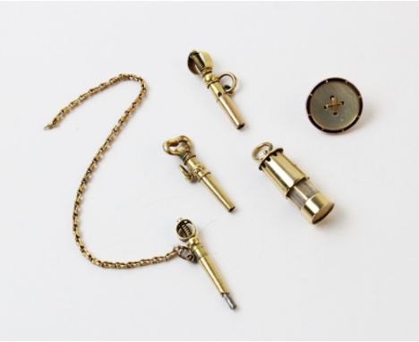 An assortment of lady's accessories, to include, three gold coloured miniature mechanical pencils, a 9ct gold mother of pearl