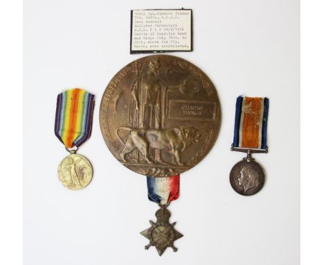 A World War I Trio and Death Plaque to 16462 Clement Thomas, 7th Battalion King's Shropshire Light Infantry, of Albrighton ne