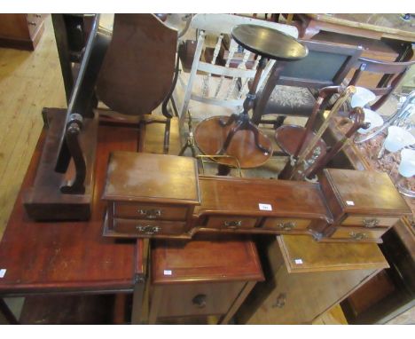 A large collection of miscellaneous furniture, to include: an Edwardian mahogany and inlaid bedside cupboard, a 1930's walnut