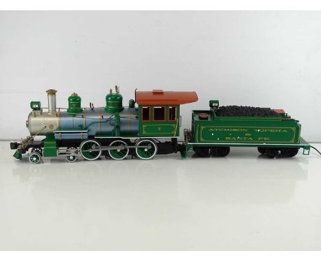 A BACHMANN American outline G Scale 4-6-0 steam locomotive, numbered 7, in Atchison Topeka &amp; Santa Fe livery - G in F/G u