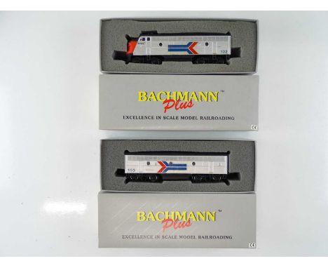 A BACHMANN Plus American Outline HO Gauge EMD F7A and F7B pair of diesel locomotives - repainted in Amtrak livery - F/G in G 
