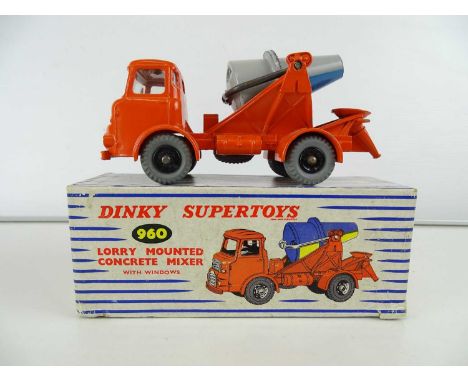 A DINKY 960 Lorry Mounted Concrete Mixer, grey/blue barrel, in blue/white striped SUPERTOYS box - G/VG in G box