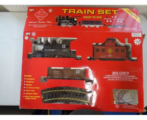 An ARISTOCRAFT G Scale American outline starter train set with loco, wagons and track, missing power supply - VG in G box