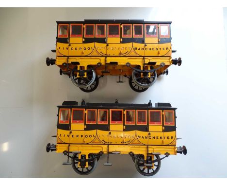 A pair of Hornby 3.5 inch scale G104 coaches as issued for the live steam Rocket - name transfers have been applied but have 