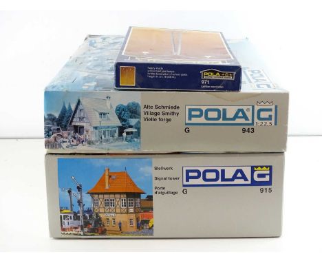A group of POLA G gauge kits and accessory for a Signal Tower, Village Smithy and double yard lamp - ex-shop stock, appear co