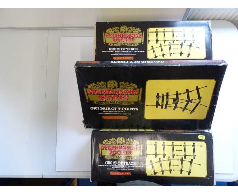 A Hornby 3.5 inch scale lot combining 2 x G102 track pack and G103 pair of Y points for the live steam rocket - VG in F/G box