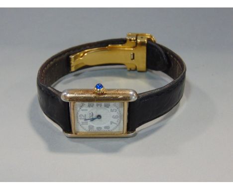 Vintage ladies Must De Cartier silver gilt tank dress watch, the square dial with textured detail and enamel chapter ring, Ar