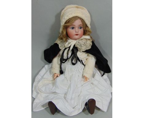 Kammer &amp; Rheinhardt bisque socket head doll with jointed composite body, blue sleeping eyes with sideways glance, open mo