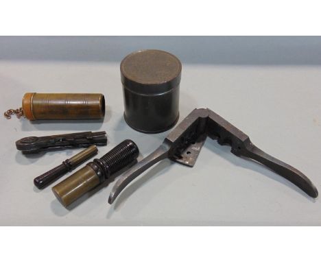 A Colt patent 19th century bullet mould with printed loading instructions (af) with a quantity of old gun tools, flints, lead