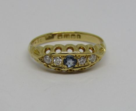 18ct blue topaz and diamond ring, size M/N, 2.4g 