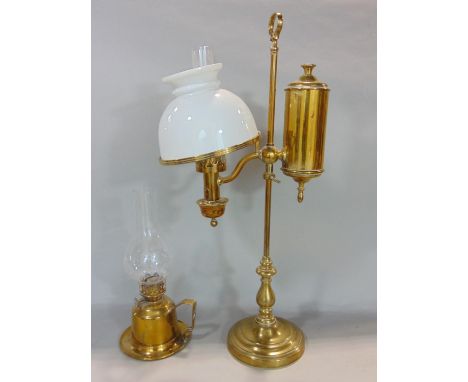 Good quality brass students lamp by Bright &amp; co, 55 cm high with a further brass lamp (2) 
