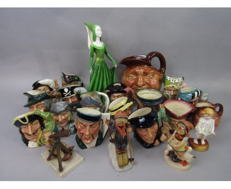 A collection of Royal Doulton character jugs including John Barleycorn Old Lad (2) Scaramouche, Capt Hook, The Mikado, etc, t