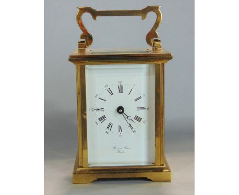 Barnard Freis of Bicester lacquered brass carriage clock, 10 cm high, key 