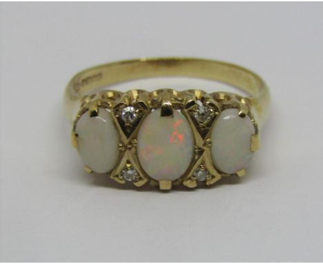Vintage 9ct opal and diamond ring, size P, 3.2g 