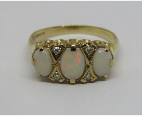 Vintage 9ct opal and diamond ring, size P, 3.2g 