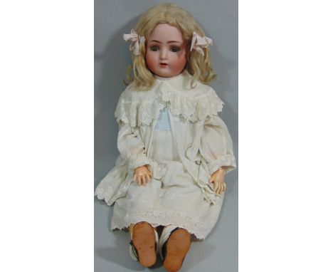 German bisque head doll by Alt, Beck &amp; Gottshalck with composition body with joined limbs, weighted sleeping blue eyes, o