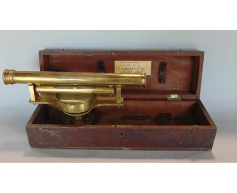 A 19th century surveyors level by Macrae of 34 Aldgate Street, in brass with spirit level, compass and tripod fixing (one len