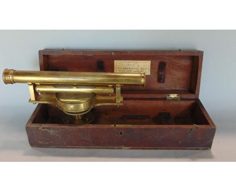 A 19th century surveyors level by Macrae of 34 Aldgate Street, in brass with spirit level, compass and tripod fixing (one len