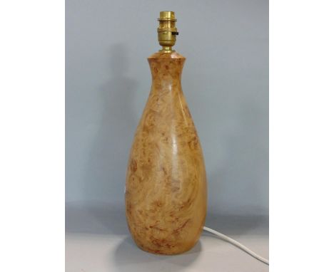 Dennis French of Painswick Woodcrafts, turned burr walnut/fruitwood baluster table lamp, 34 cm high, together with a regency 